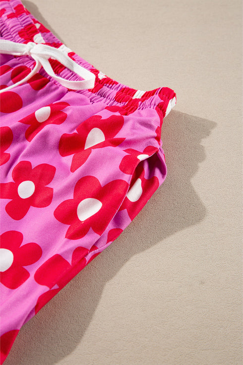 Flower Print Long Sleeve Shirt Shorts Pajamas Set